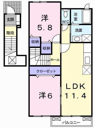 ベルコート(2LDK/2階)の間取り写真