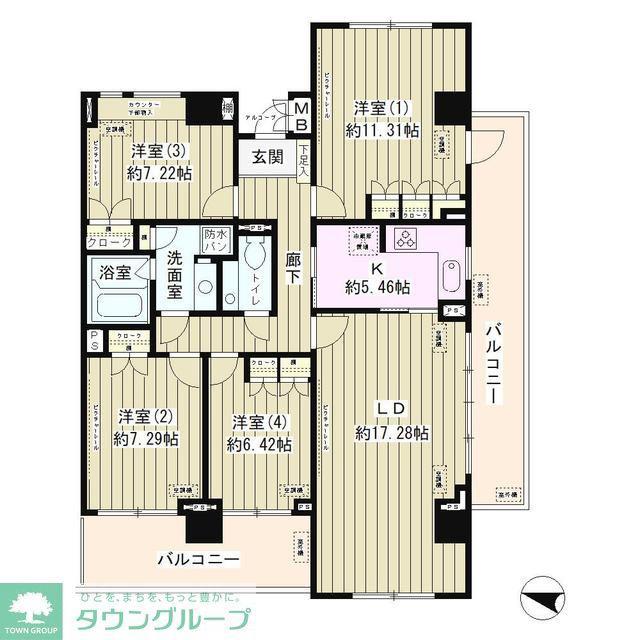 マーシュフィールド四番町(4LDK/8階)の間取り写真