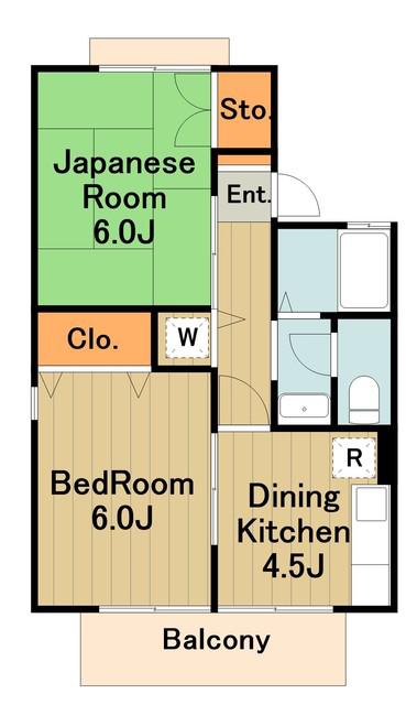 クレセントB(2DK/1階)の間取り写真