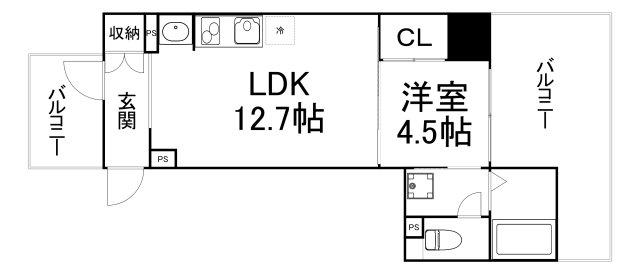 ブリリアントコートクラージュ(1LDK/5階)の間取り写真