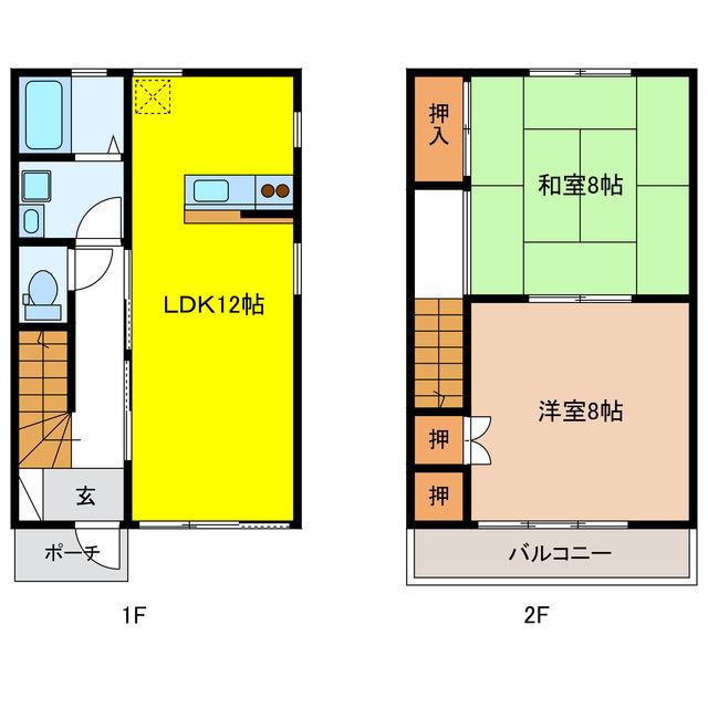 岐阜県岐阜市 2階建 築41年(2LDK/1階)の間取り写真