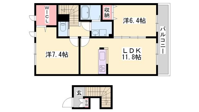 シャーメゾンいろは(2LDK/2階)の間取り写真