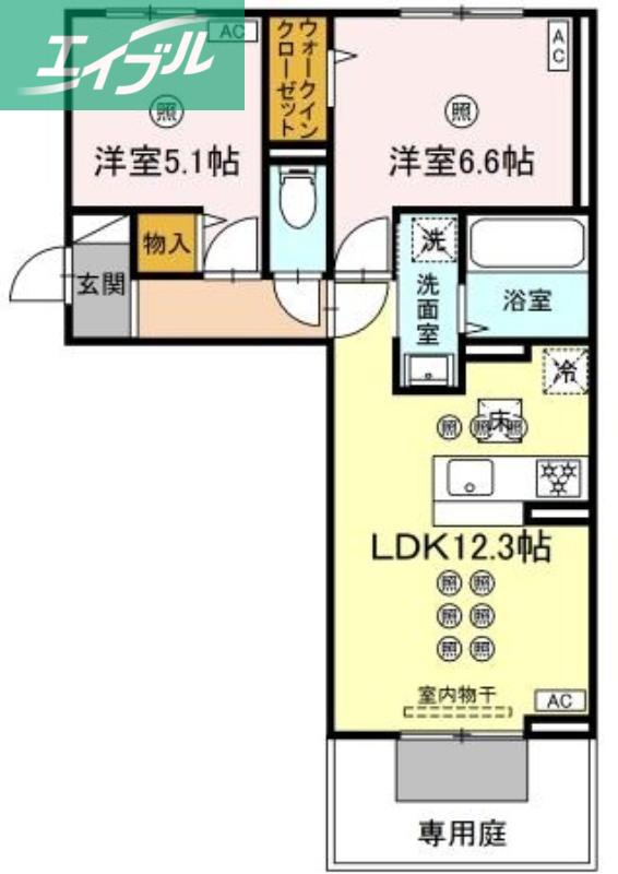 トリシア上中野(2LDK/1階)の間取り写真