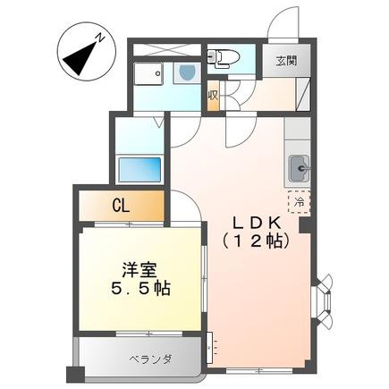 サンハイツ山ノ手(1LDK/1階)の間取り写真