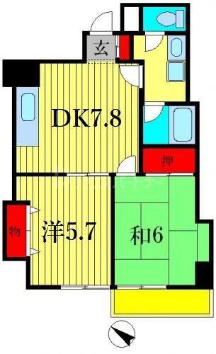 グローリアパレス壱番館(2DK/6階)の間取り写真
