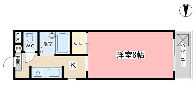 グランディール緑ヶ丘II(1K/2階)の間取り写真
