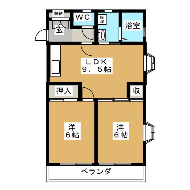 グリーンハイム(2LDK/2階)の間取り写真