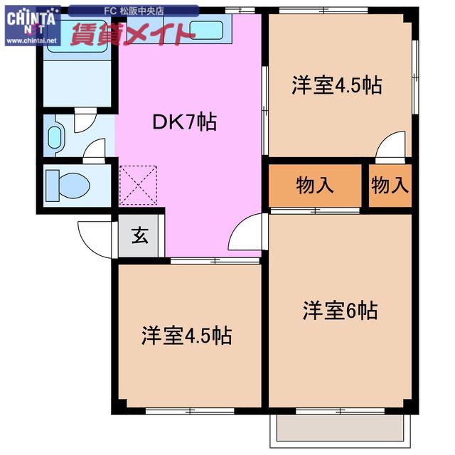 メゾンきんごろーB棟(3DK/2階)の間取り写真