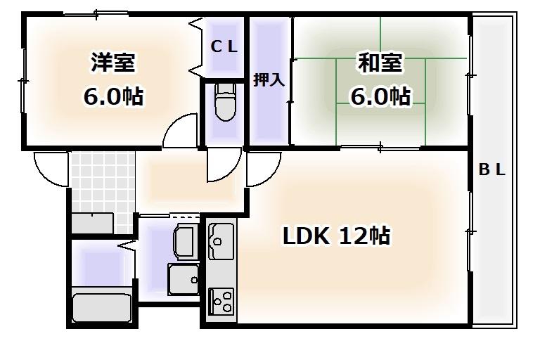 ハイツカリフ(2LDK/2階)の間取り写真