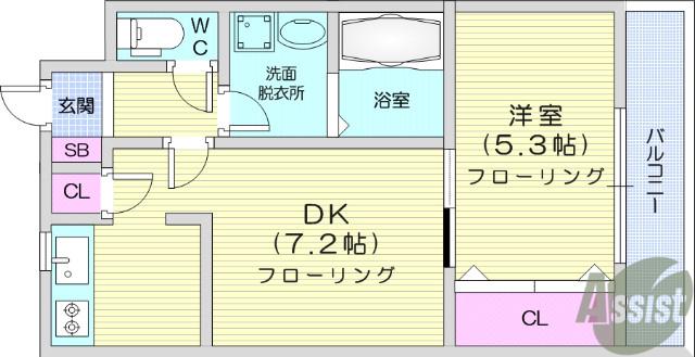 ソレアード小松島(1DK/2階)の間取り写真
