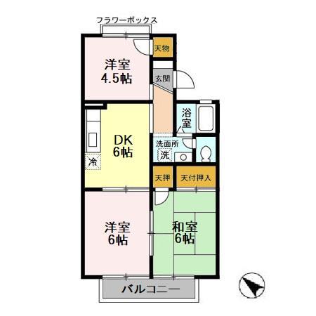 グリーンヒルズD(3DK/2階)の間取り写真
