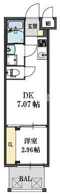 ドゥエリング大阪城北(1DK/8階)の間取り写真