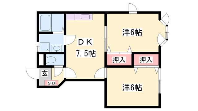S&RII(2DK/1階)の間取り写真