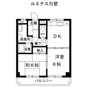 ルミナス白壁(2DK/6階)の間取り写真