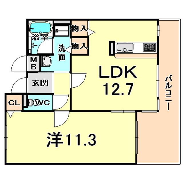 白鷹苦楽園マンション(1LDK/6階)の間取り写真