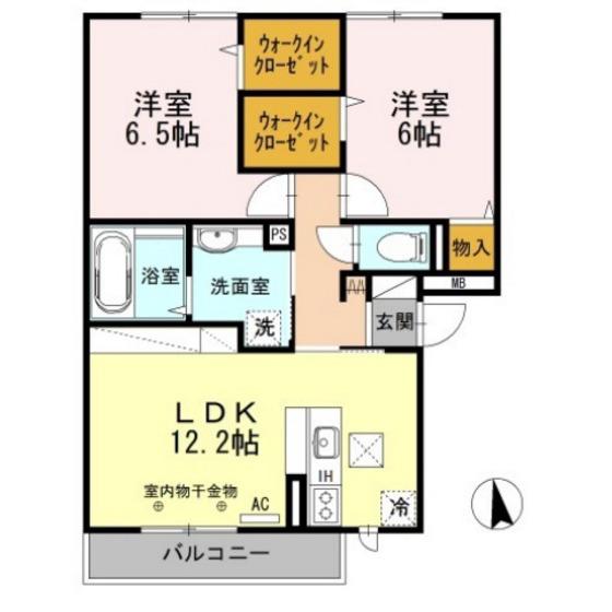 オーベル向中野A(2LDK/3階)の間取り写真