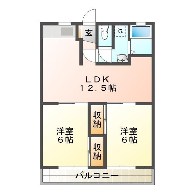 フェリシア津(2LDK/1階)の間取り写真
