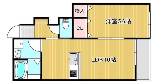 アイタウン庭瀬A棟(1LDK/1階)の間取り写真