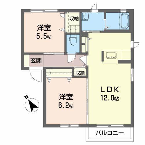 オレンジヒルズ B(2LDK/2階)の間取り写真