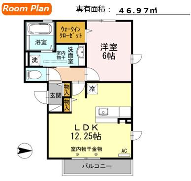 ラフィネ デュオ I(1LDK/1階)の間取り写真