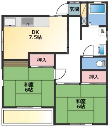 サンハイツI(2DK/1階)の間取り写真