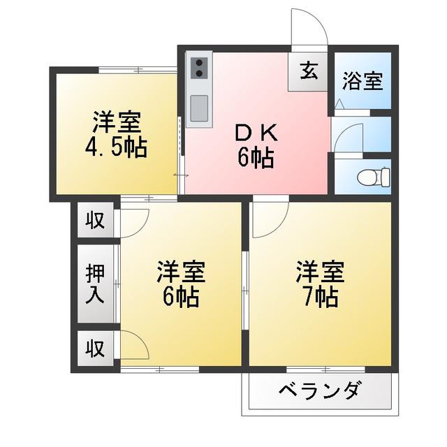 CRESCENT HOUSE(3DK/2階)の間取り写真