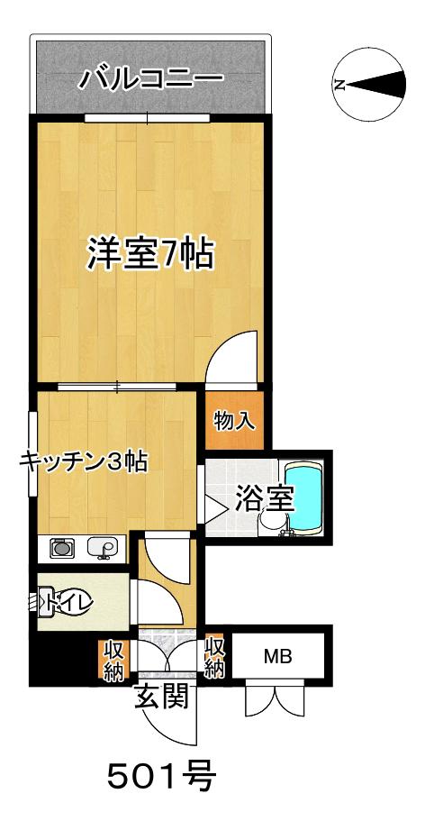 スマイルハイツ桃谷(1K/2階)の間取り写真