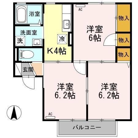 セジュールジェントリー(3K/2階)の間取り写真