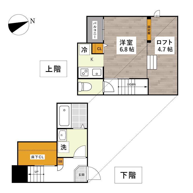 ADC島崎LA.CLASS(1K/1階)の間取り写真