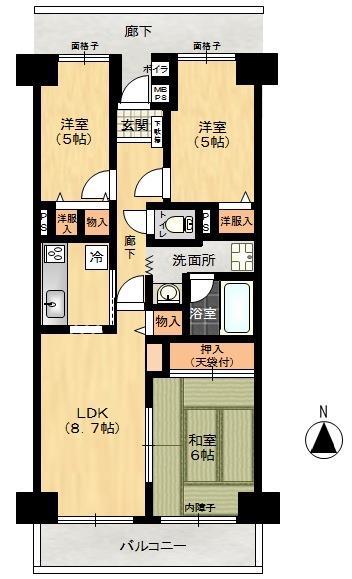パスコグランドマンション新沼津(3LDK/8階)の間取り写真