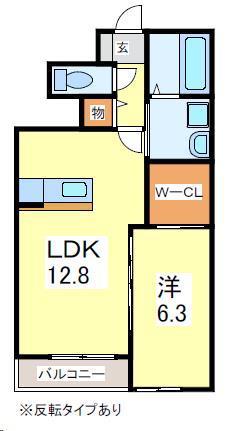 ヴェルジェ畑中B棟(1LDK/1階)の間取り写真