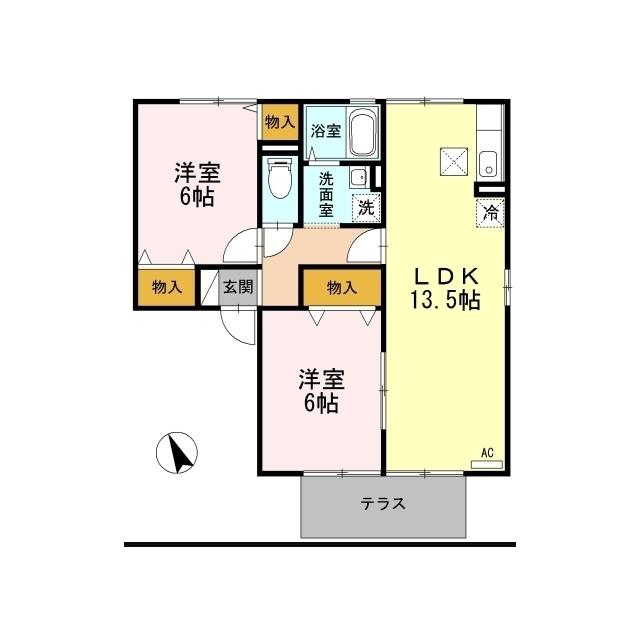 D-ROOMスリーファイブAB(2LDK/1階)の間取り写真