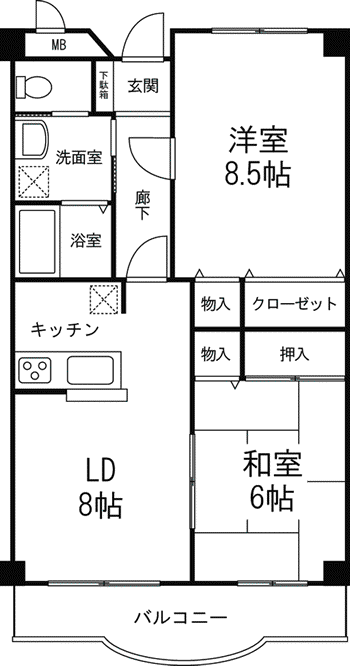 ヴィラ・エーデルワイス(2LDK/3階)の間取り写真