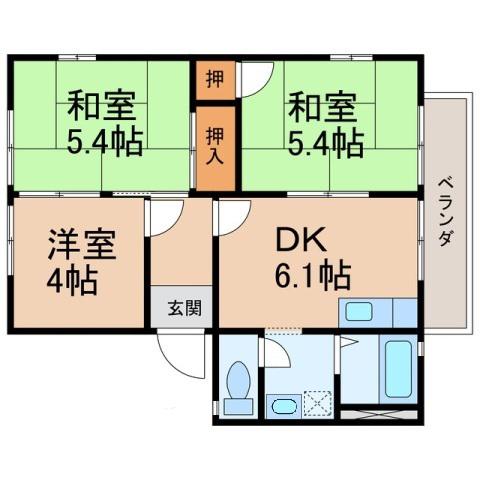 JR和歌山線 下井阪駅 徒歩20分 2階建 築37年(3DK/2階)の間取り写真