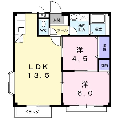 エルディム若月E(2LDK/1階)の間取り写真