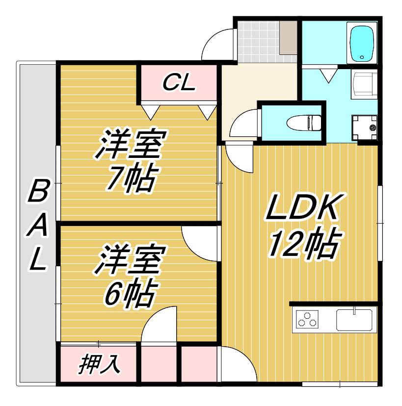 フレグランスKUBO B棟(2LDK/2階)の間取り写真