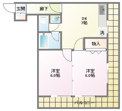 カーサ司(2DK/2階)の間取り写真