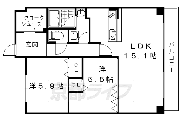 ディアコート葛野三条(2LDK/2階)の間取り写真