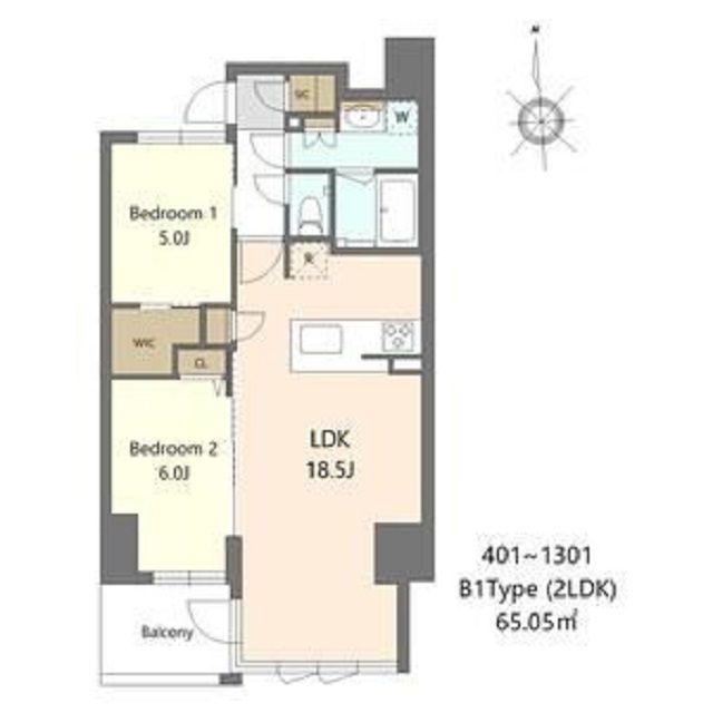 S-RESIDENCE谷町六丁目ALO(2LDK/7階)の間取り写真