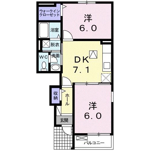 グッドベル B(2DK/1階)の間取り写真