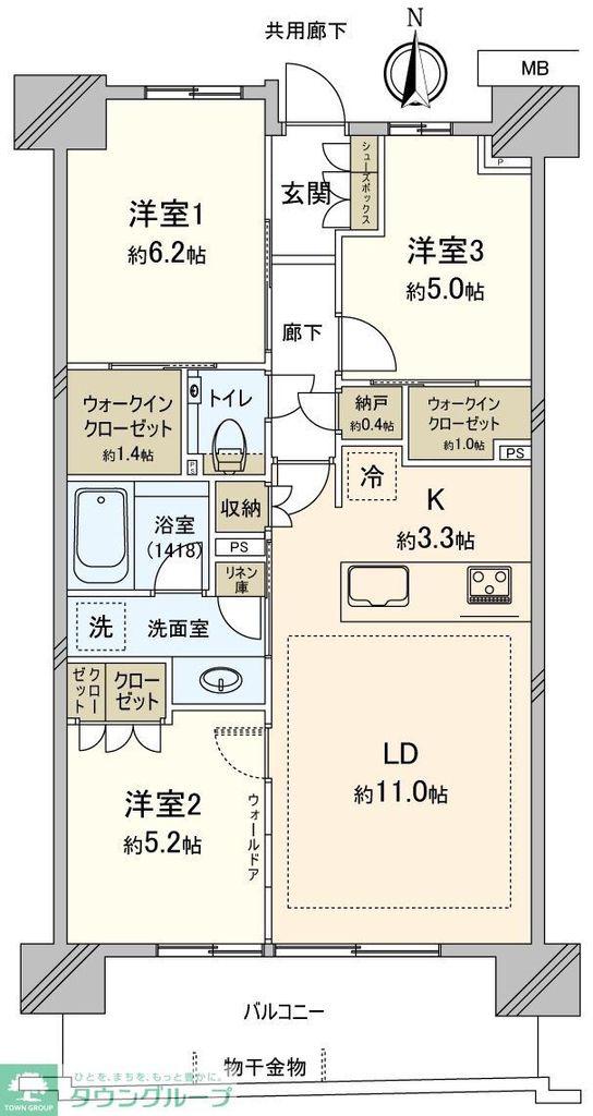 ガーデンクロス東京王子(3LDK/3階)の間取り写真
