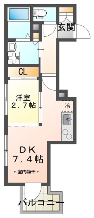 KRAFT BLDG V (1DK/2階)の間取り写真