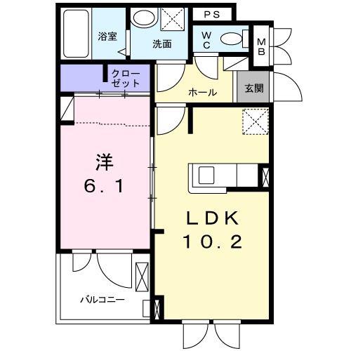 シャルム西町2(1LDK/2階)の間取り写真