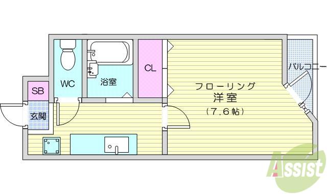 ベルソーレ長町南(1K/2階)の間取り写真