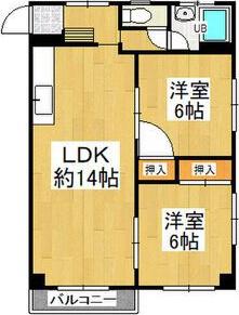 平和第二マンション(2LDK/4階)の間取り写真