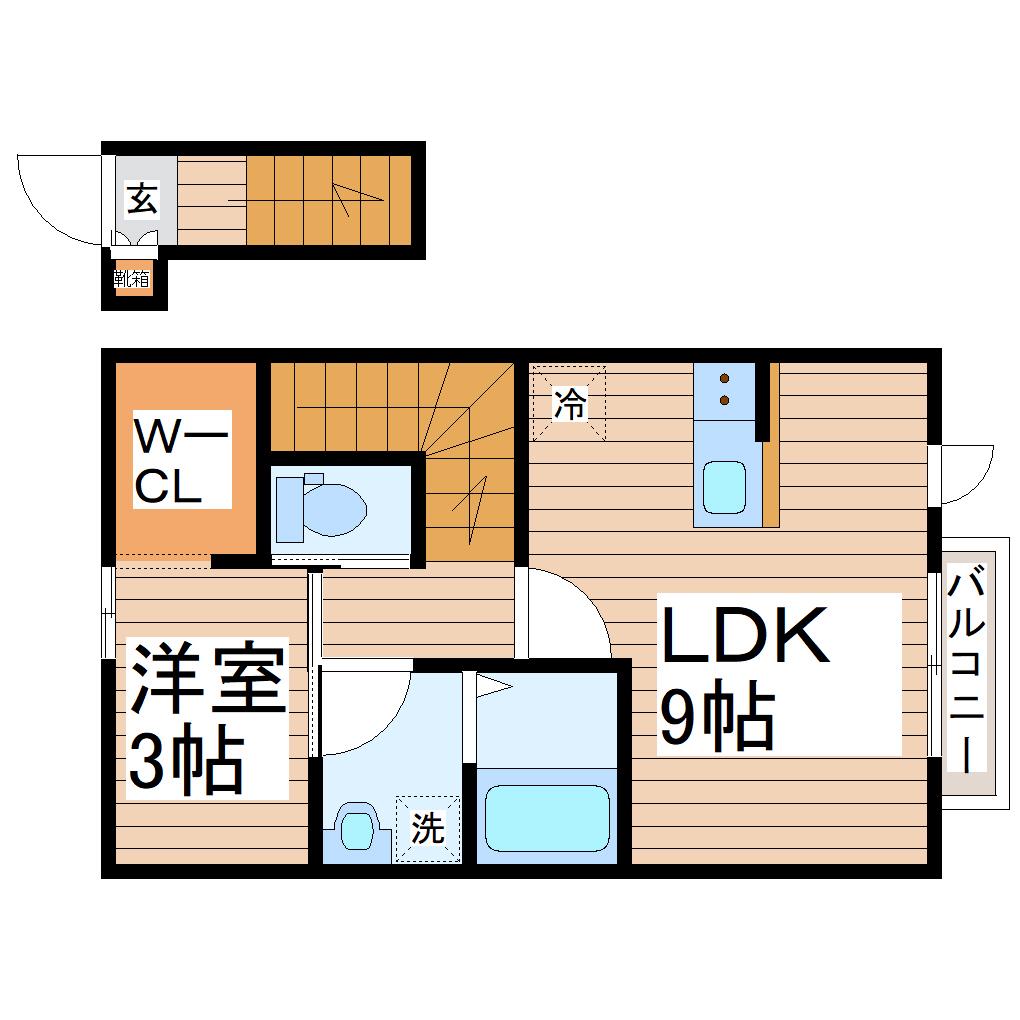 台原4丁目アパート B棟(1LDK/2階)の間取り写真