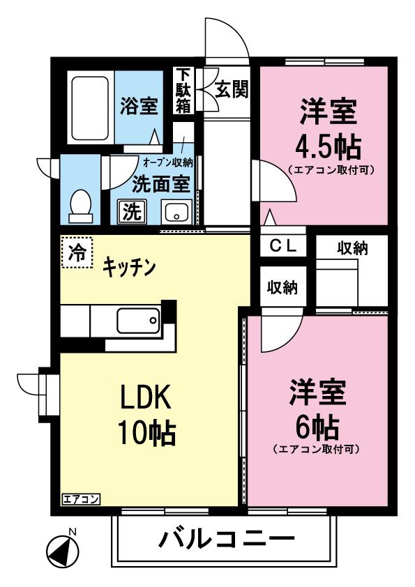 ミルフィーユ日吉(2LDK/2階)の間取り写真