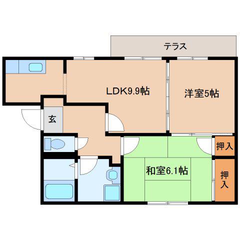 スペリオールプラザB(2LDK/1階)の間取り写真