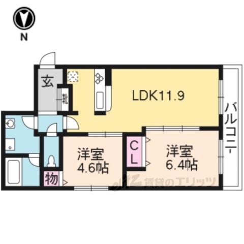 イスターナイマイ鴨川西(2LDK/3階)の間取り写真
