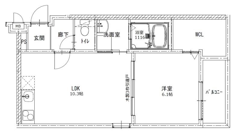 ボワヴェール(1LDK/2階)の間取り写真